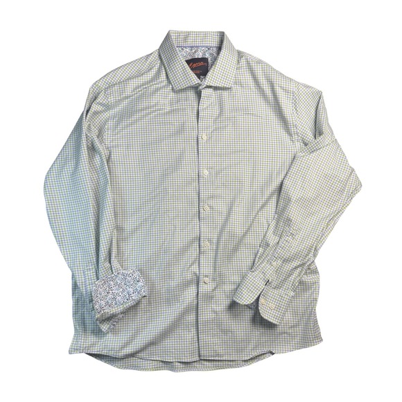 Egara Other - Egara‎ Shirt Mens XL Green Blue Check Slim Fit Stretch Non Iron Button Down